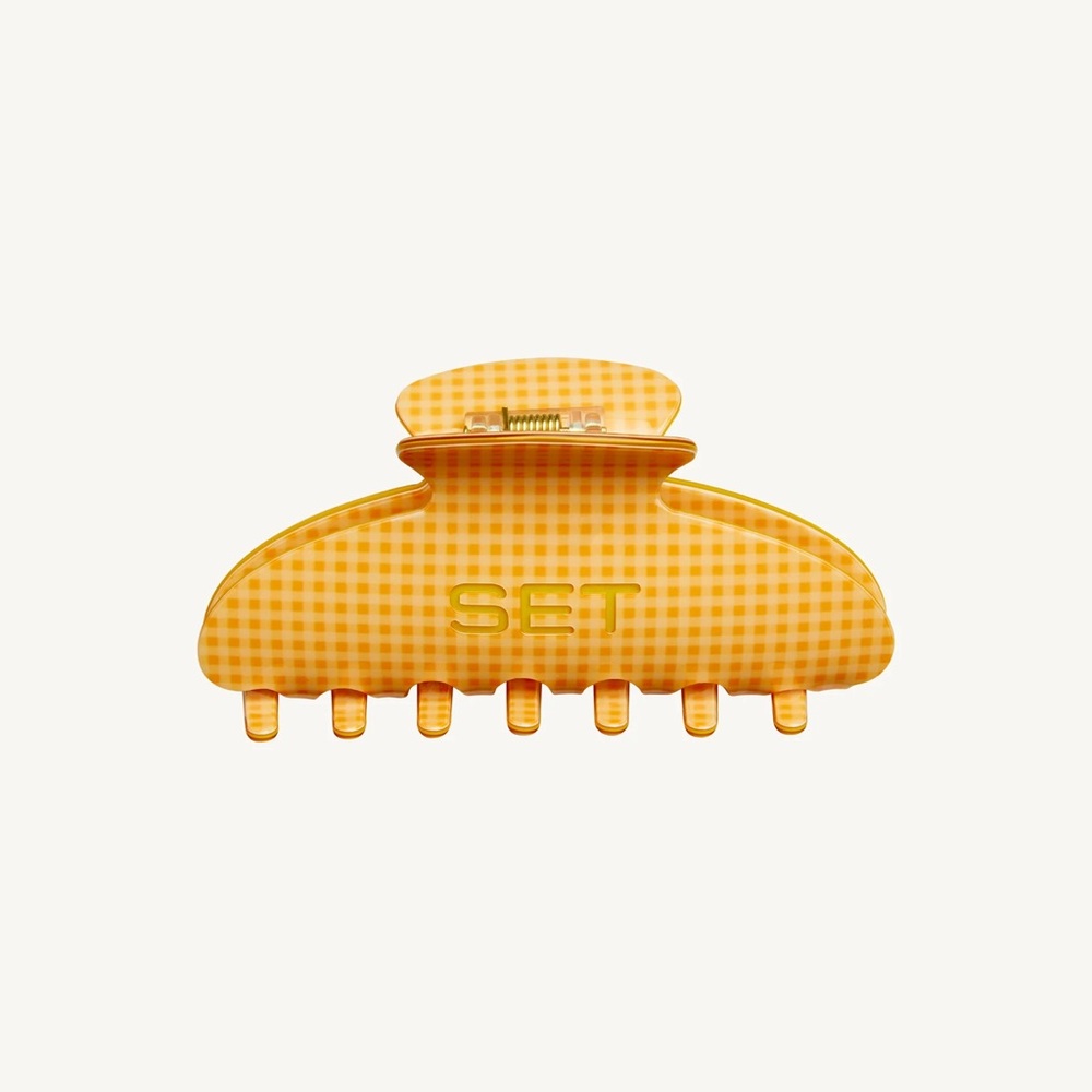 NWT SET Active Yellow Gingham Hair Claw Clip Orange Soda Club Set Miami Drop